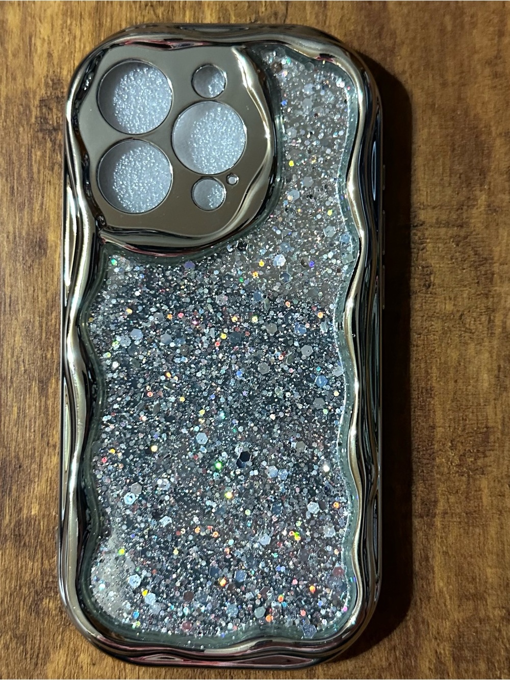 Sparkly Glitter Phone Case with Wavy Silver Trim